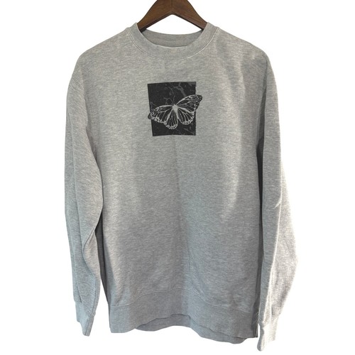 GLO Gods Love Overcomes Grey Butterfly New Creation Sweatshirt Large Christian