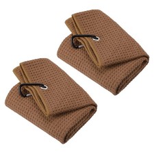 2Pcs 12"x12" Golf Towels Tri-Fold Waffle Pattern Towels with D Clip Brown