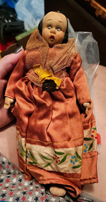Vintage 1950s Magis Roma Italian Souvenir Doll Sicily Folk Costume Cloth Face