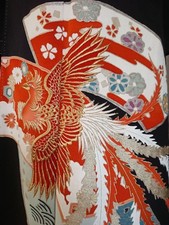Japanese Kimono Retro Black Tomesode Phoenix Picture Feather Embroidery Dyed