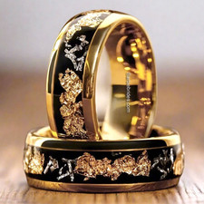 Men's 8mm Titanium Gold Leaf Flakes  Crushed Meteorite Comfort-Fit Wedding Band