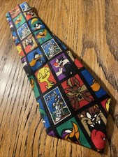 Vintage EUC 90s Looney Tunes Stamp Collection Theme Graphic Tie USPS Necktie