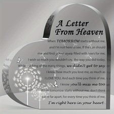 Sympathy Gifts Letter from Heaven Memorial Gift for Loss Acrylic Heart Keepsake