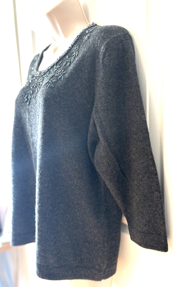 VALERIE STEVENS Women's Gray XL Soft 100% Cashmere Sweater 3/4 Sleeve Pullover - Image 4 of 4