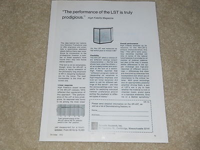 AR LST Acoustic Research Ad, 1 pg, 1972, Article, Info, Rare Ad!