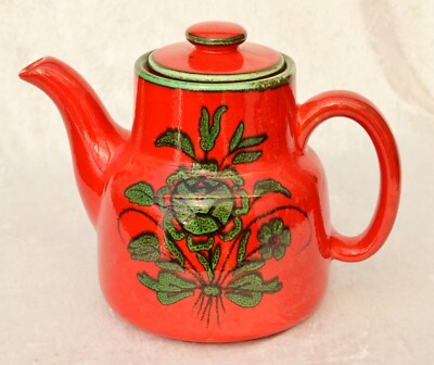 Kaffeekanne Kanne Zeller Keramik Anuschka Rot  Blumenmotiv 70er