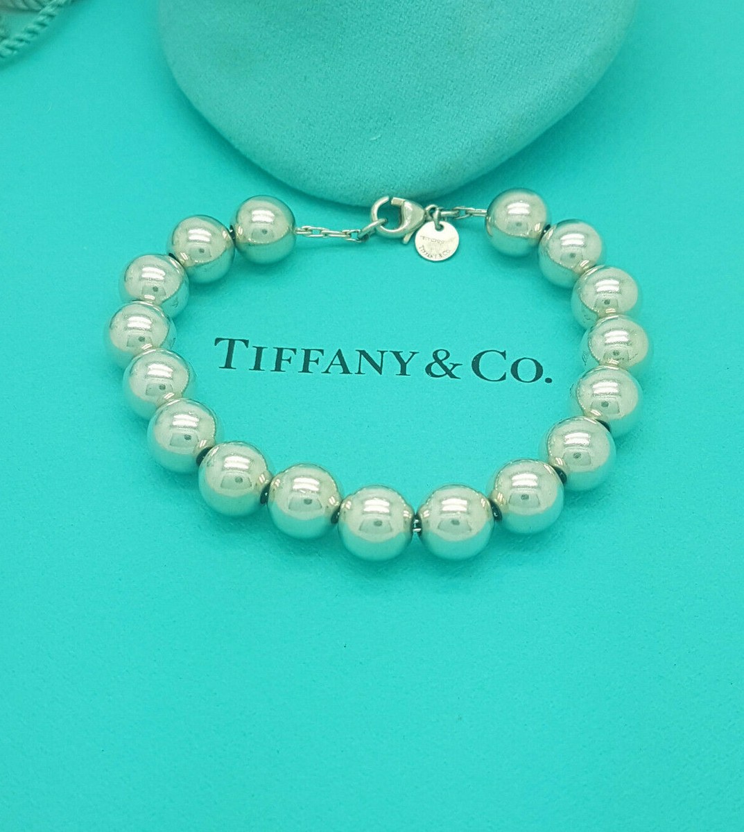 Tiffany 10mm Ball Bead Silver Bracelet, UK Hallmarks