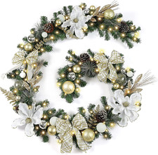 6 Feet/72 Inch Christmas White Gold Lighted Garland w/35 LED Lights Holiday