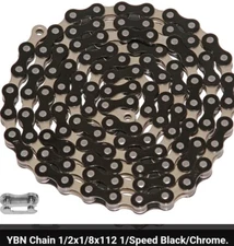 SINGLE SPEED BICYCLE CHAIN BLACK &CHROME 1/2"X1/8"X 112,CRUISER,BMX(most colors)