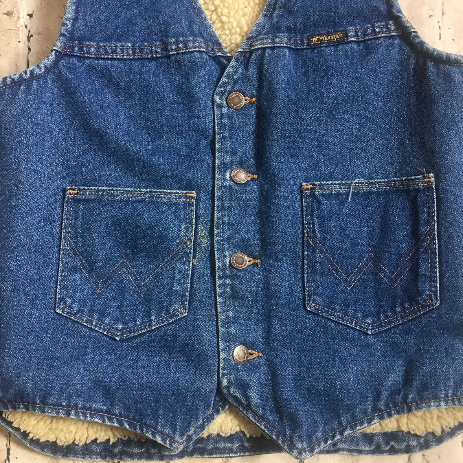 Vintage Wrangler Sherpa Lined Denim Jean Vest Mens We… Gem