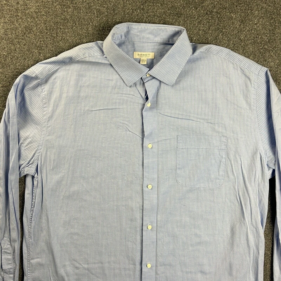 Robert Barakett Shirt Mens 17.5 36-37 Blue Striped Dress Shirt Pocket Button Up - Image 2 of 4