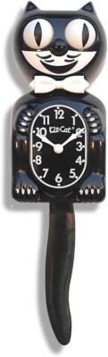 Klassische schwarze Kit-Katze Klock Wanduhr waggender Schwanz rollende Augen Retro 15,5''