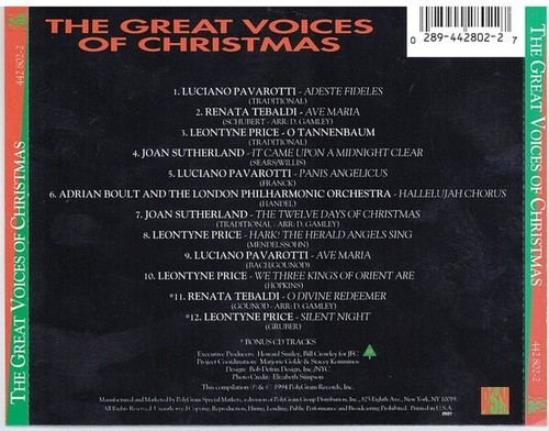 GREAT VOICES OF CHRISTMAS , 442-802-2, (CD, 1994 ) 116, EX - Picture 2 of 3