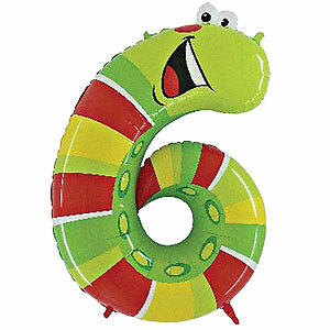Tierische Zahlen 6 Raupe Folienballon 101cm 40'' Ballon Geburtstag Sechs Helium