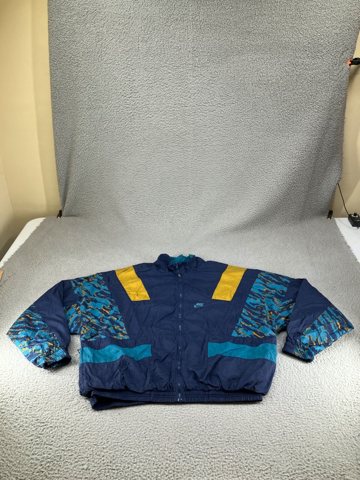 Nike Bomber Jacket Mens XL Blue Y2K Windbreaker Lightweight Color Block Abstract-image