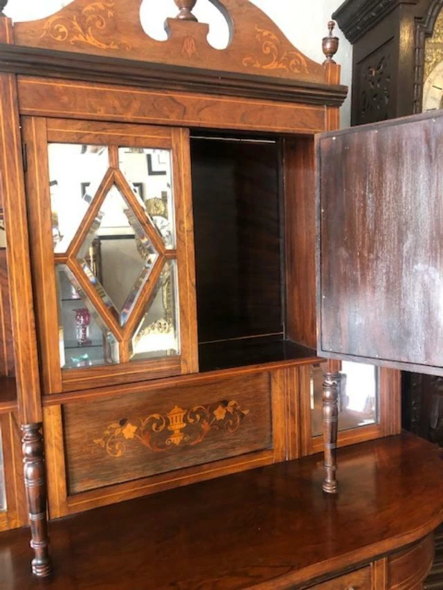 Pieza de pasillo de servidor de gasa con espejo de palo de rosa y marquetería inglesa antigua   Foto 3 de 4