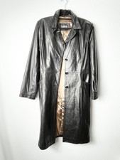 Euc Kasper Jacket Womens Sz: Med Black + Gold Leather Long Trench Coat Vintage