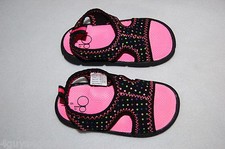 Toddler Girls PINK BLACK SANDALS Polka Dots OPEN TOE Stretchy SIZES 2 3 5 7
