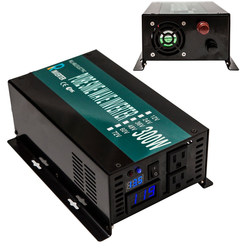Car Power Inverter 300W Pure Sine Wave Inverter 12V DC to 120V AC Home Solar