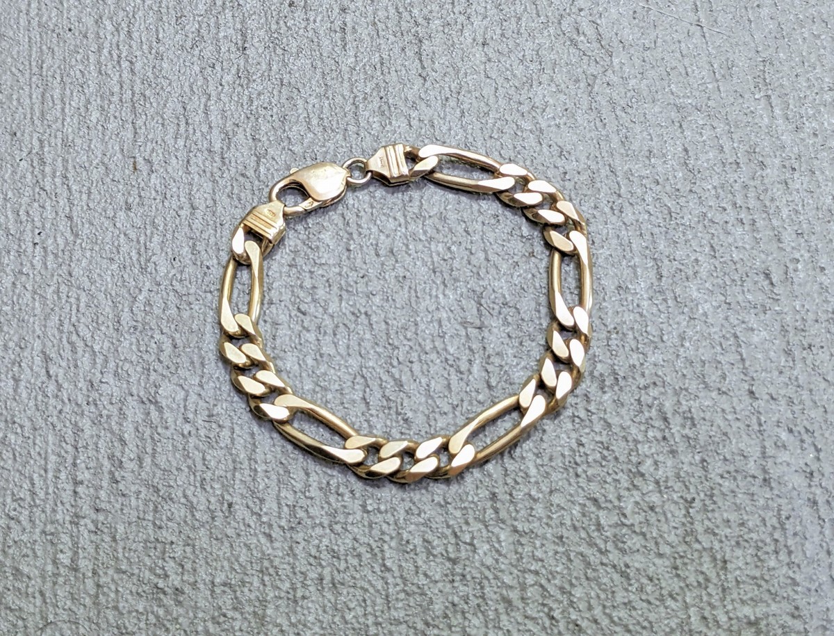 Vintage Sterling Silver Figaro Bracelet Gold Plated Chain 8.25