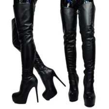 Runway Women's Thigh High Slim Heel Zip Up Casual Over The Knee Knight Boots L
