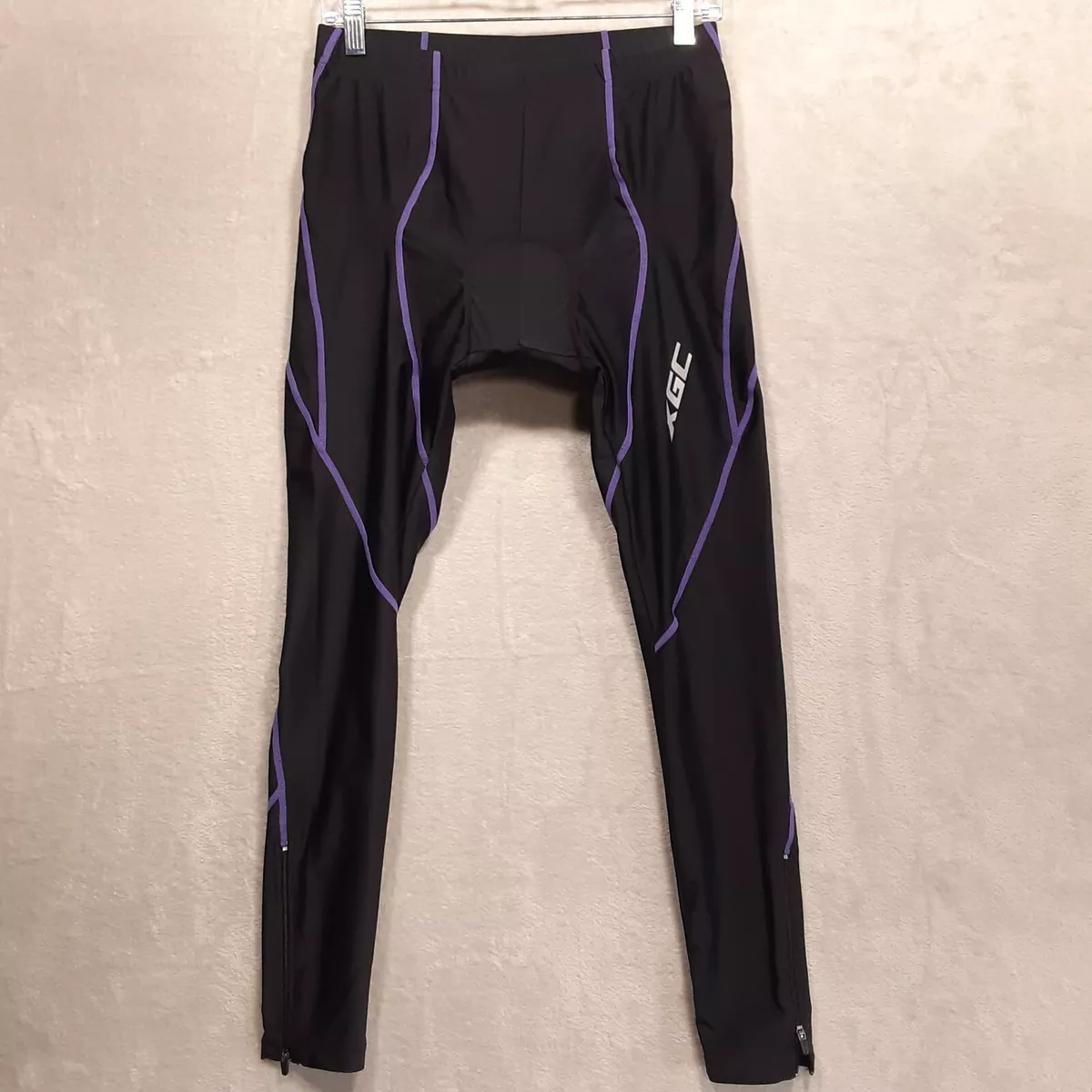 XGC Women s Cycling Pants Sz.L Black Violet Tights Leggings Padded Bike Wear