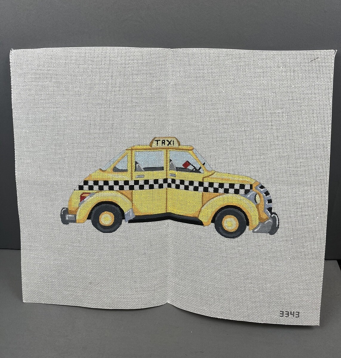 Handpainted Needlepoint Canvas Taxi Yellow Cab New York City NYC