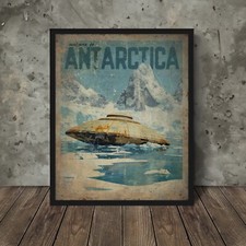Listing image for Vintage UFO ANTARCTICA Travel Poster, Sci-fi Alien UFO Wall Art, UAP Crash Decor
