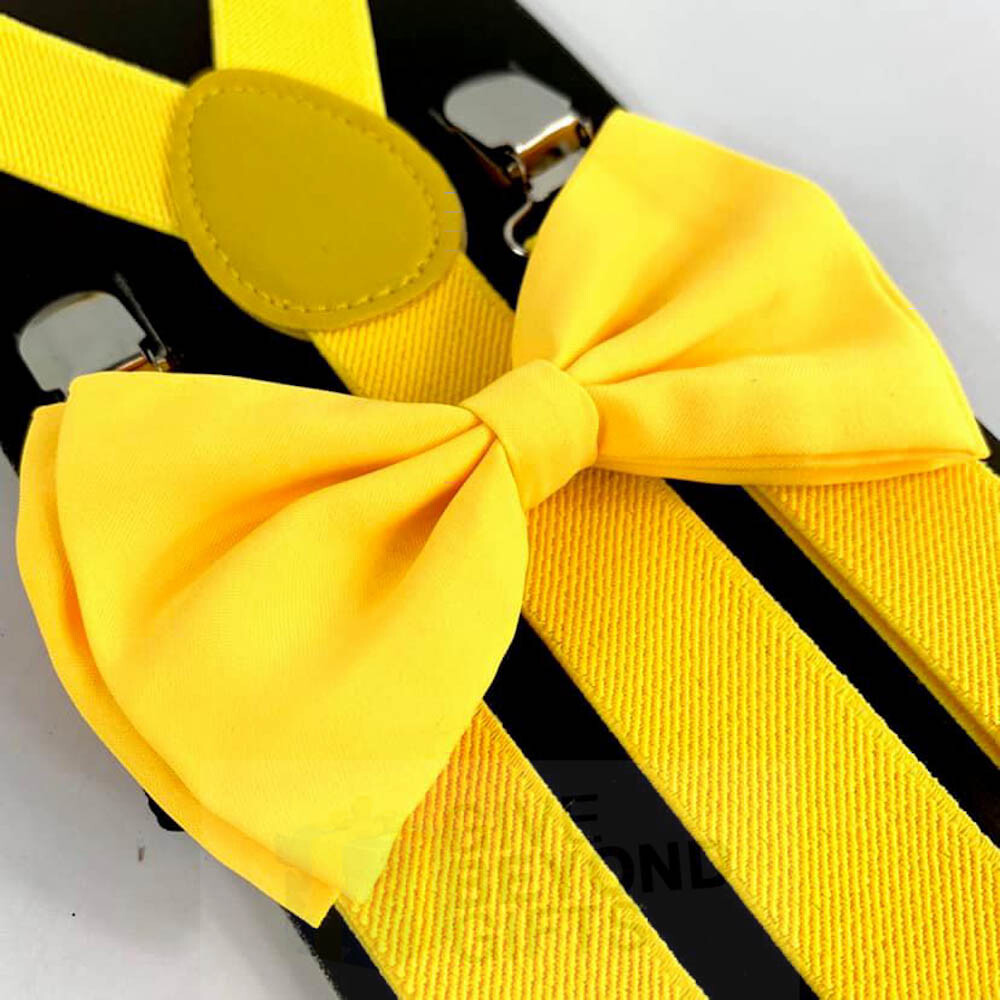 Suspender and Bow Tie Adults Men Yellow Formal Wear Adjustable