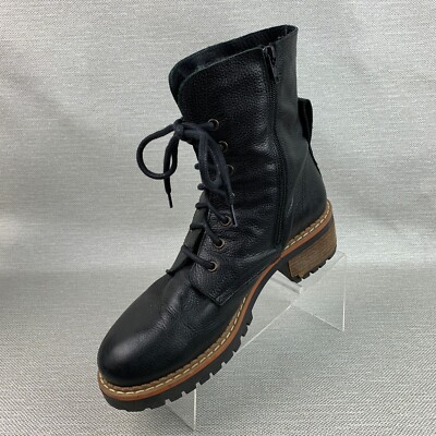 Bertuchi Combat Boots Round Toe Lace Up Zip Lug Sole Block Heel