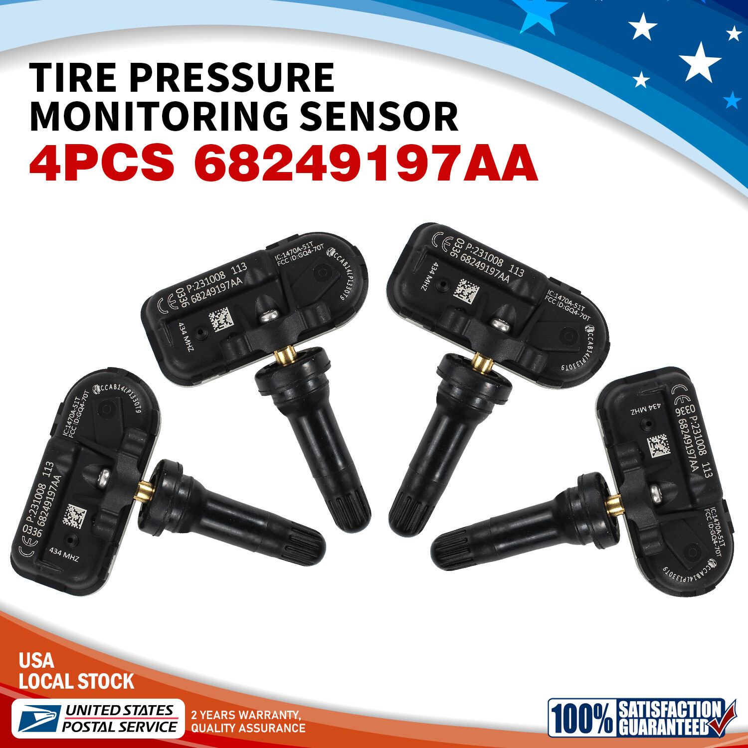 Hot selling 4x TPMS 68249197AA Tire Pressure Sensor for Dodge Ram 1500 2500 3500 trucks