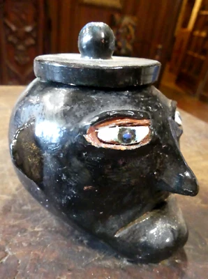 TRES LOURD POT A TABAC ceramique barbotine DE VALLAURIS" tete de diable " - Photo 1/4
