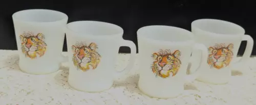 4  Fire King ESSO Tiger Gasoline Advertising Coffee Mugs vtg NICE!