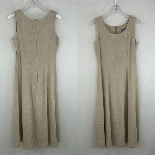 Vintage 90s Oatmeal Beige Linen A-Line Dress - Picture 5 of 8