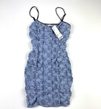 NWT URBAN OUTFITTERS Blue Eyelet Ruched Mini Dress with Black Trim Size M