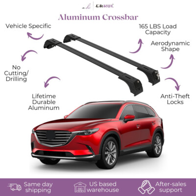 Erkul Roof Rack Cross Bars Fits Mazda CX9 2016-2024 Fits Flush Rails Black