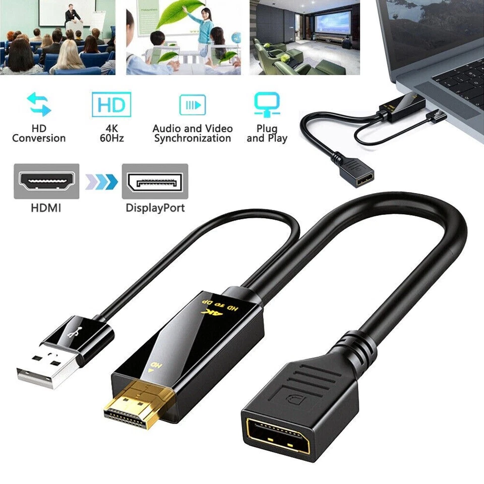 10PCS 4K HDMI to DP Displayport Active Converter Cable USB Power for PC Laptop - Image 3 of 4