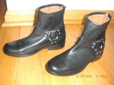 NEW~FRYE Black Leather Harness Back Zip Short Ankle Boots~NEW W/O BOX~SZ 