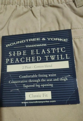 ROUNDTREE & YORKE NWT Khaki 2 pleat cotton tan pants men's NEW w/ tags W32 L30 - Picture 4 of 11