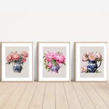 Set of Peony ART PRINTS Wall picture Home Art (A4, Unframed)
