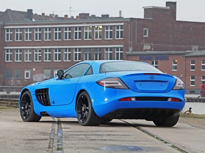 Cars mercedes benz slr mclaren edo competition c199 blue Desk Mat Stitched