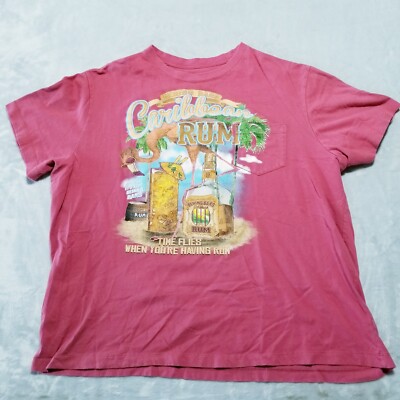  Caribbean Rum ''Time Flies When You're Having Rum'' Red SS Pocket T Shirt Sz XXL