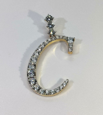 0.50Ct Round Moissanite Initial ''C'' Letter Charm Pendant 14K Yellow Gold Plated