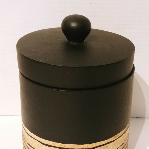 Interlude Home Baca Vase Canister w/ Lid Carved Wood Black Brown Rustic 7" Tall - Picture 2 of 10