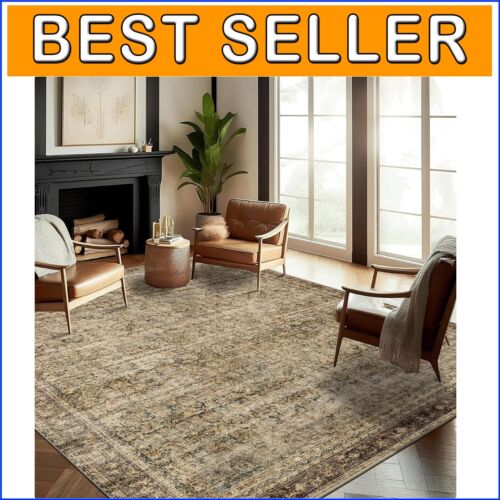 Ultra-Thin 6x9 Area Rug with Vintage Floral Design - Machine Washable & Non-Slip