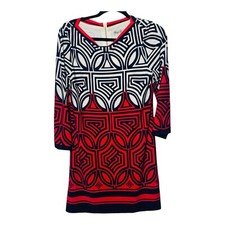 Eliza J Women's Geometric Short Sleeve Stretch Sheath Dress Pink Blue Size 4P