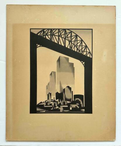 1930s Art Deco Modernist Drawing -Bridge w/ Skyscrapers -Listed Illustrator - Picture 2 of 3
