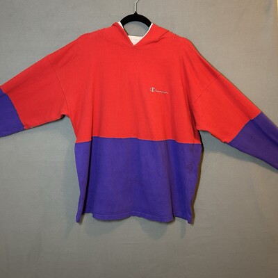 VTG Champion Pullover Hoodie Red/Purple Adult 2XL Light Weight Light  Colorblock
