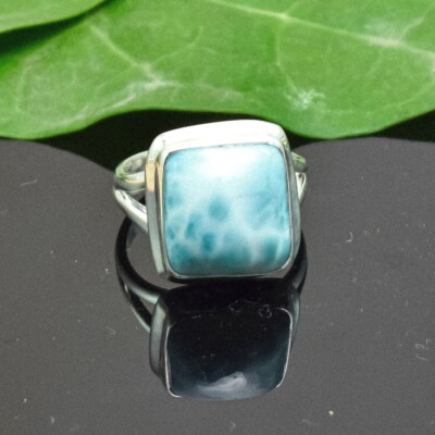 Blue Larimar Gemstone Ring,Handmade Ring,Stacking Ring,925 Sterling Silver,Gift