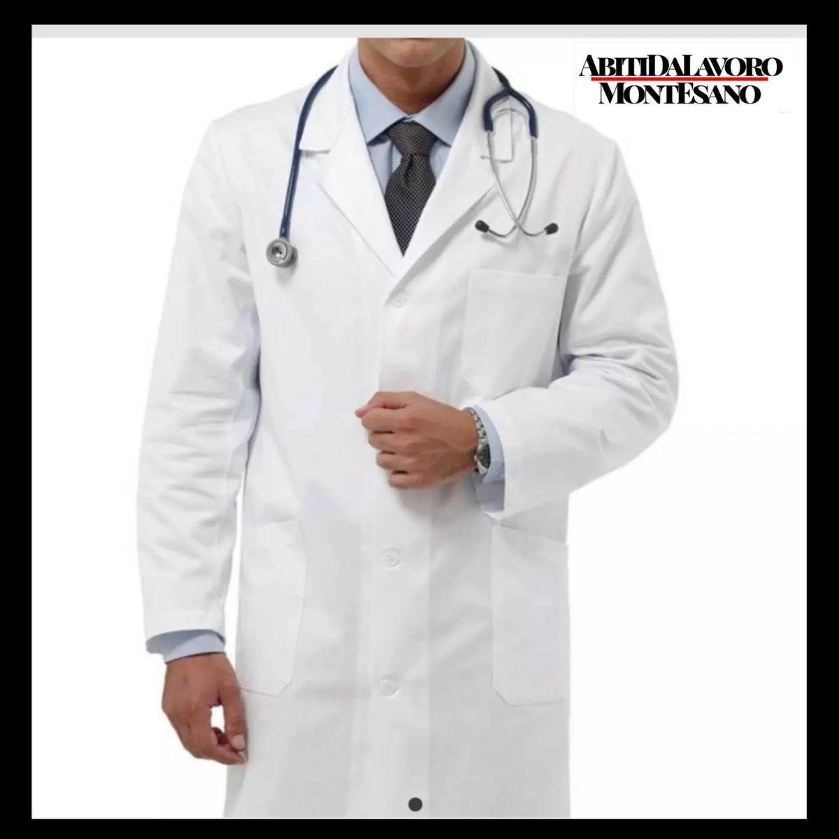 CAMICE MEDICO UOMO BIANCO CLIP ( Bottoni A Pressione ) Rosebleu - Foto 3